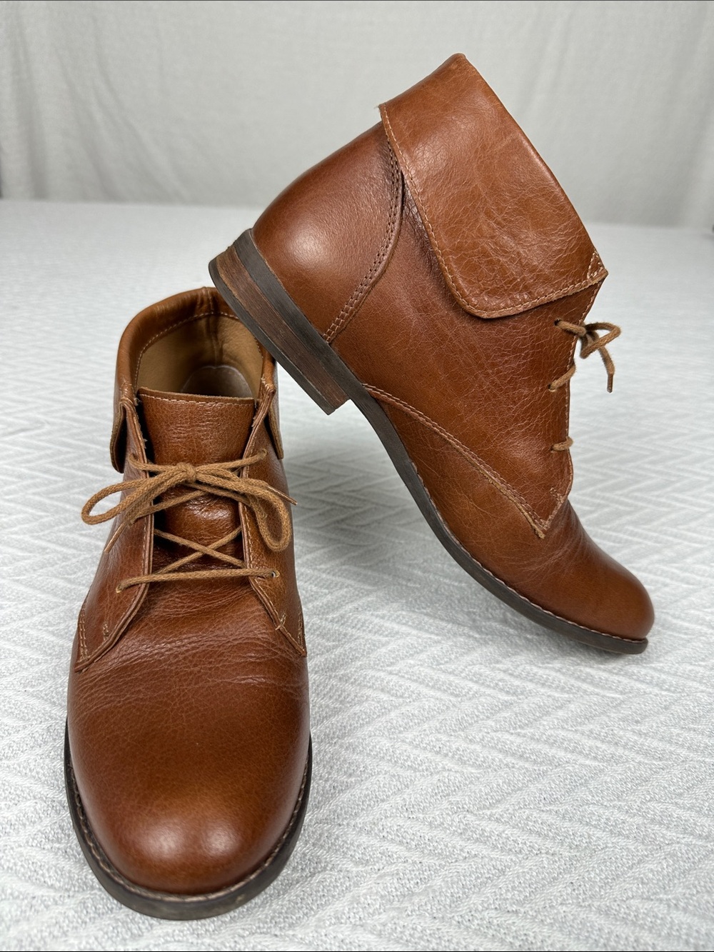 Steve Madden Cognac Brown Leather Lace-Up Ankle Booties Women Boho minimalist